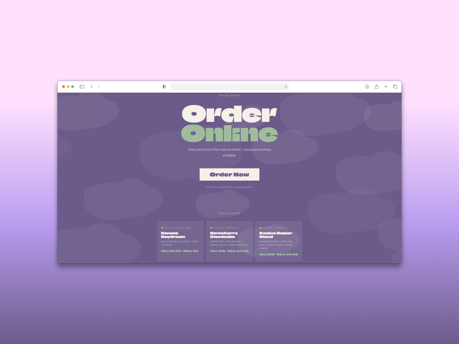 Cloud Club — Order Online page