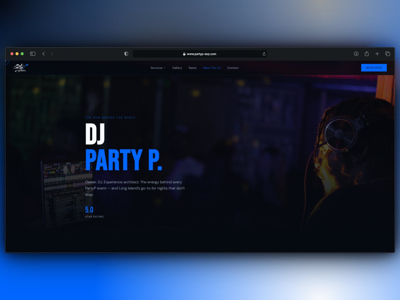 PartyP Experience Meet the DJ page in a browser